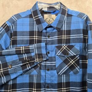 NWOT Zero Foxtrot Size Large Flannel Shirt Blue Plaid Long Sleeve Button Down‎